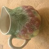 Pitcher, slurry carafe with fruit pattern, vintage glazed ceramic