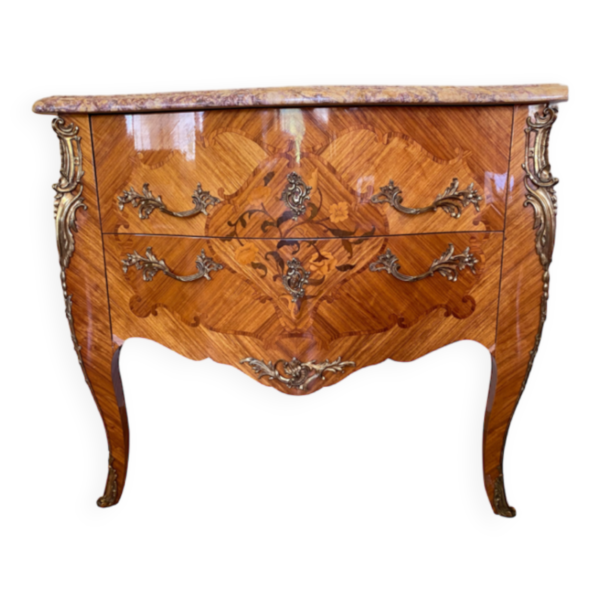 Old chest of drawers marquetry Louis XV style