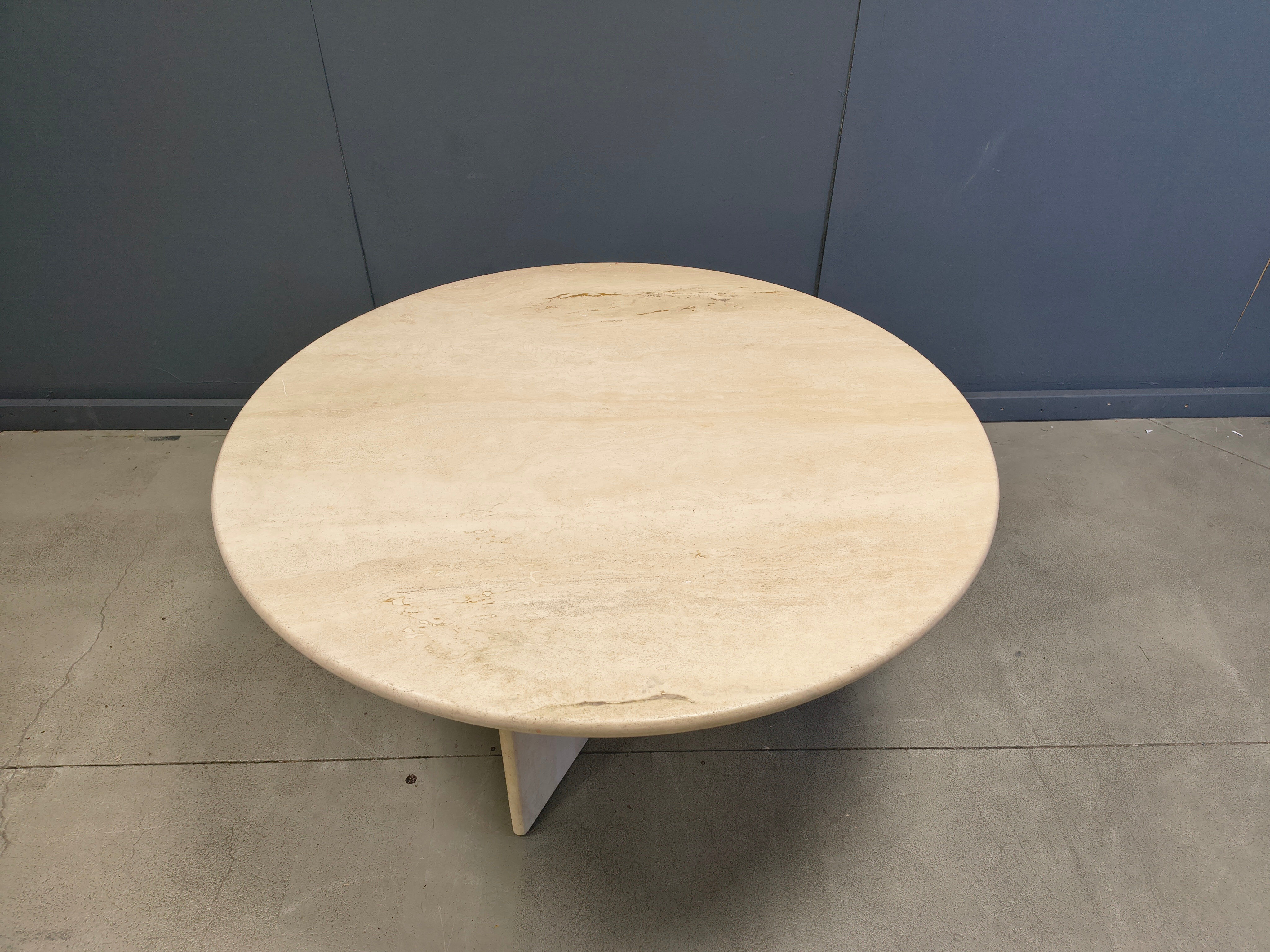 Round Italian travertine dining table 1970s