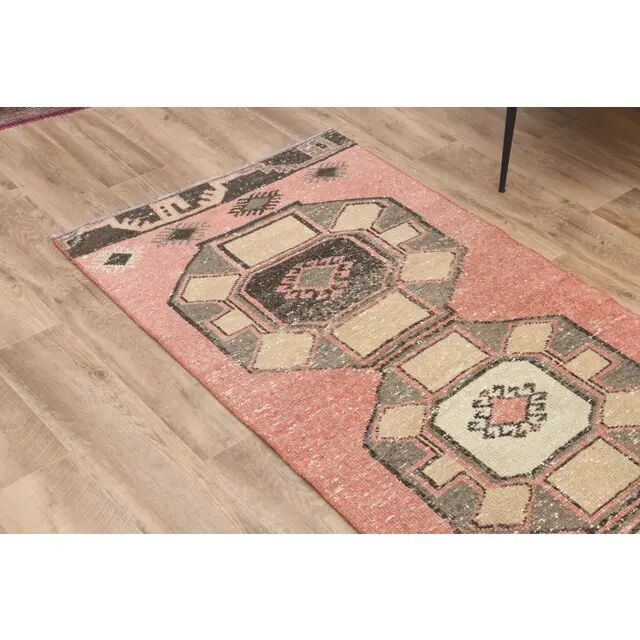 1970s Turkish Oushak Handmade Wool Cotton Orange Runner Rug 82x366