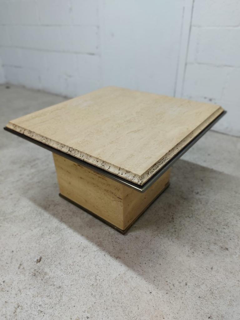 Vintage travertine and brass coffee table