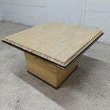 Vintage travertine and brass coffee table