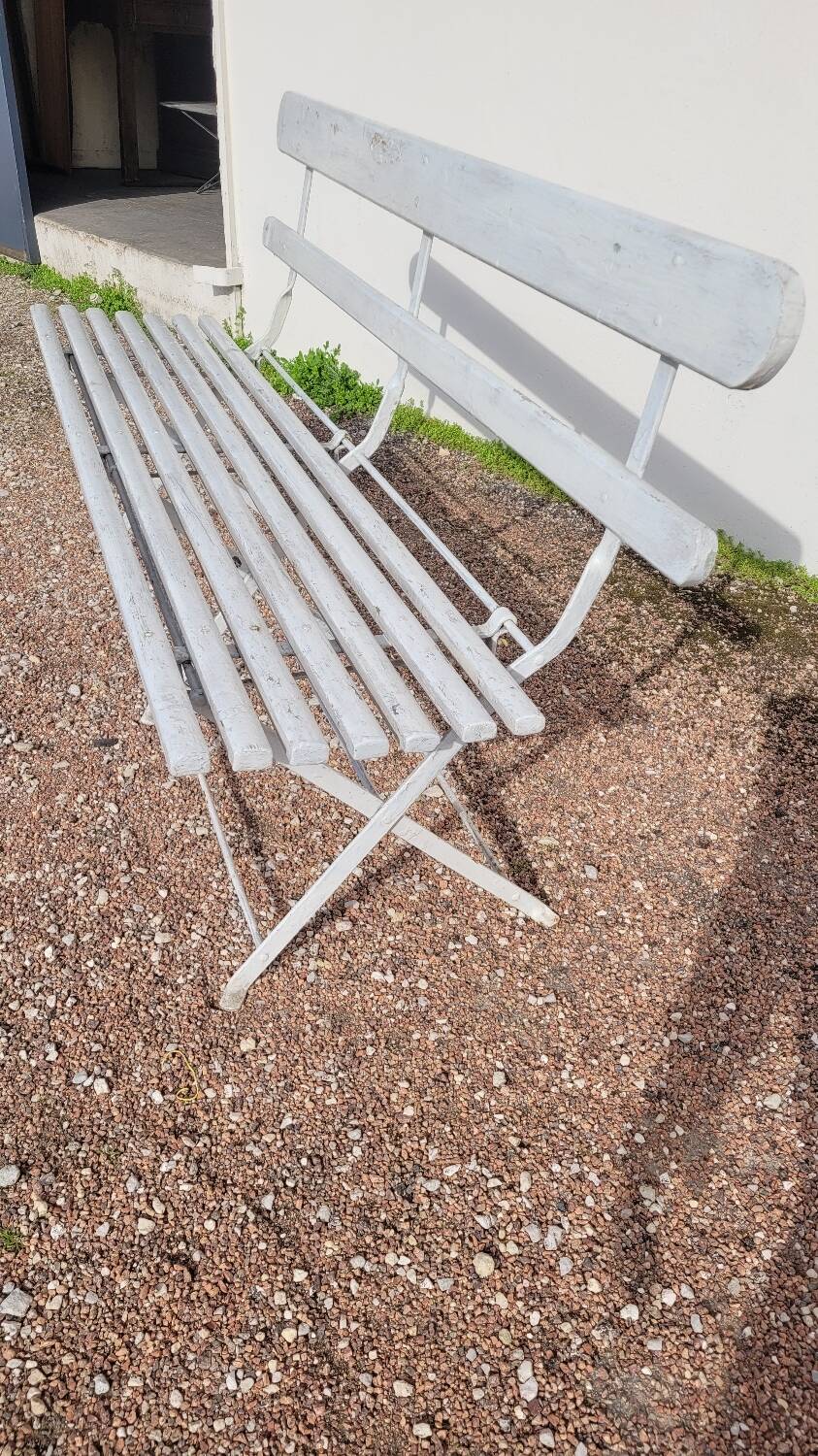 Folding garden bench in iron and old wood - 1950s