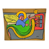 The angel Gabriel and the Magi, oil on paper signed John.