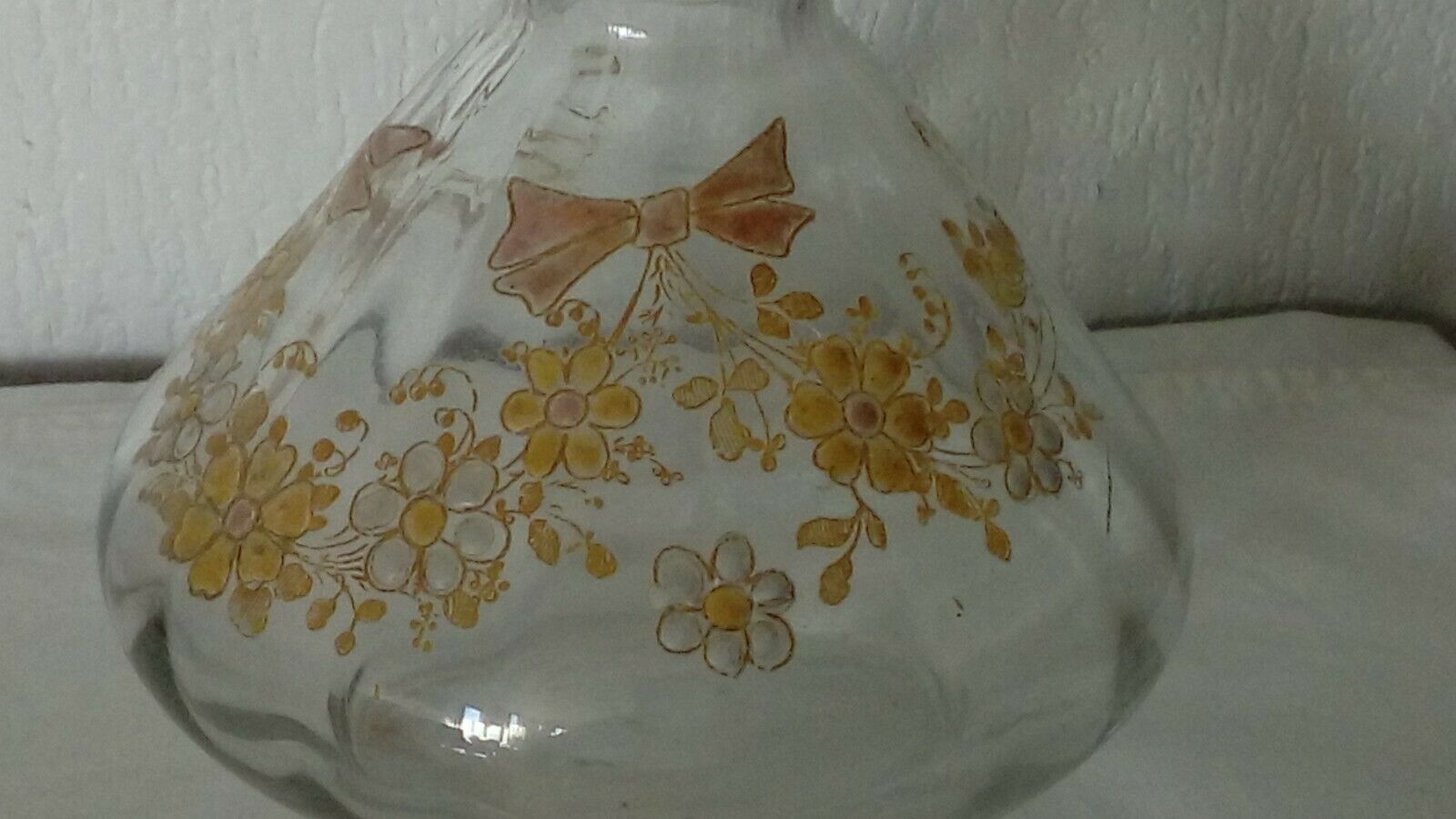 Glass carafe with enamel, enamelled fat, Art Nouveau period.