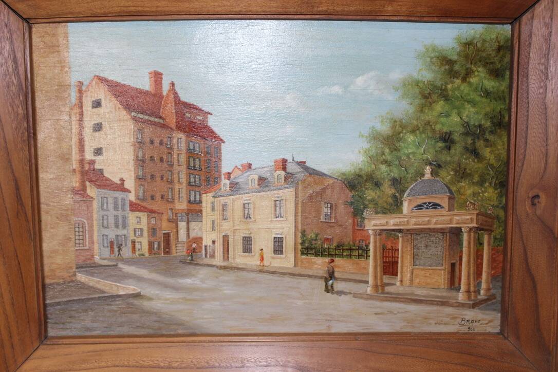 Oil On Panel, Street Lively By Bravo 1944