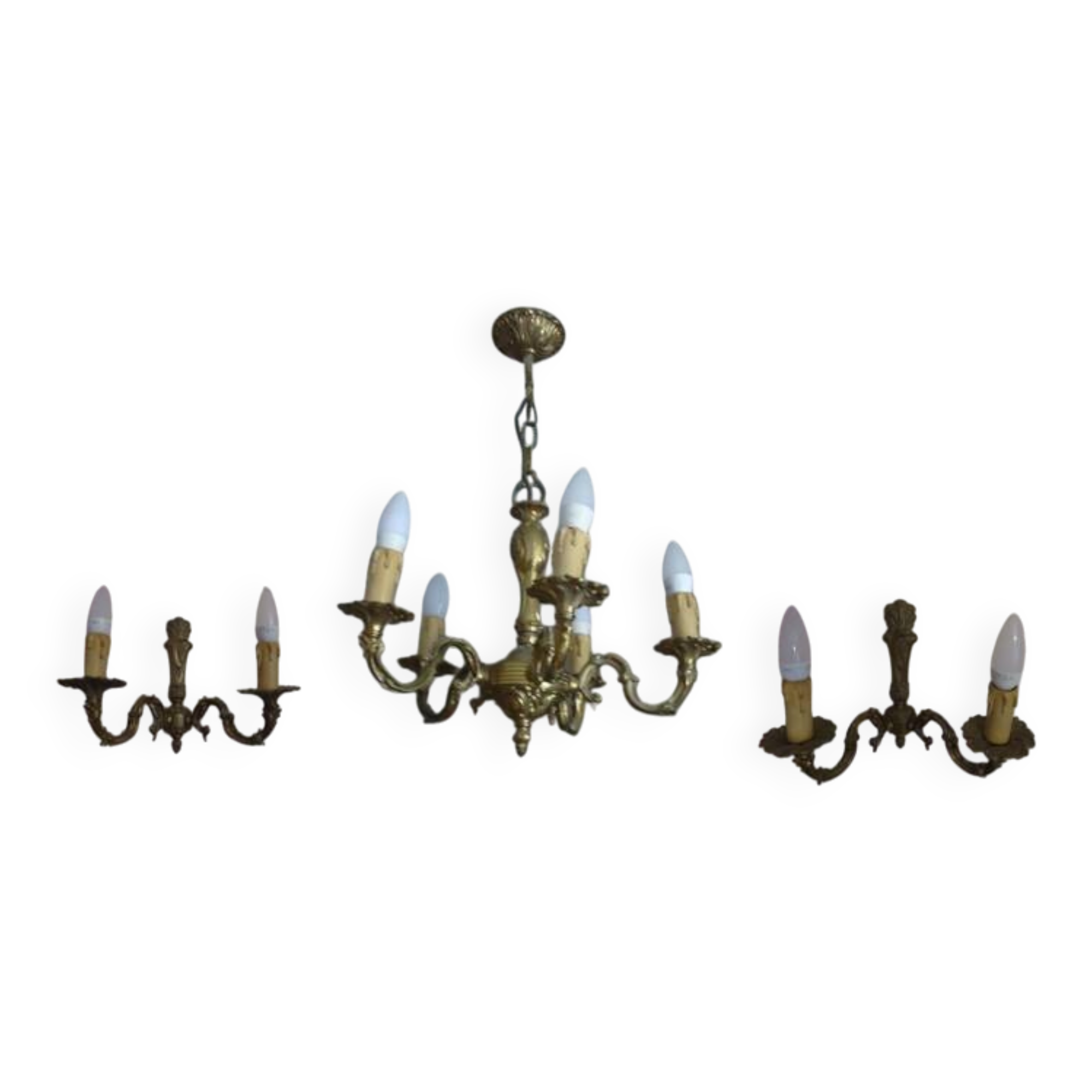 Lustre 5 braches + 2 appliques bronze