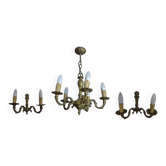 Chandelier with 5 branches + 2 bronze wall lights