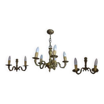 Chandelier with 5 branches + 2 bronze wall lights