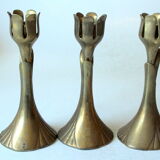 3 beautifull solid brass candle holders with floral motif, vintage from the 1960s