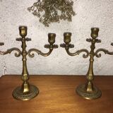 Pair of 3-pointed golden candlesticks