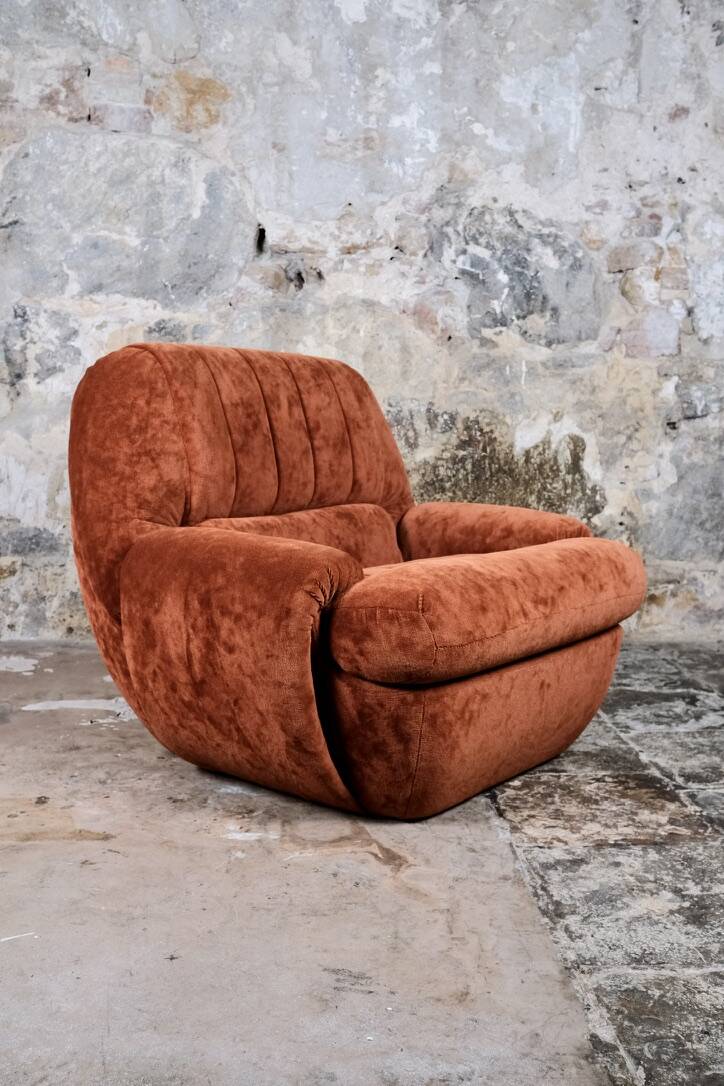 Pair of squirrel velvet armchairs, France, 1970s