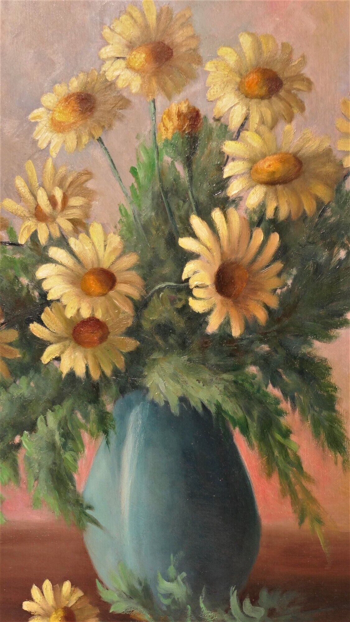 Painting bouquet of yellow daisies signed Auguste Boiteux