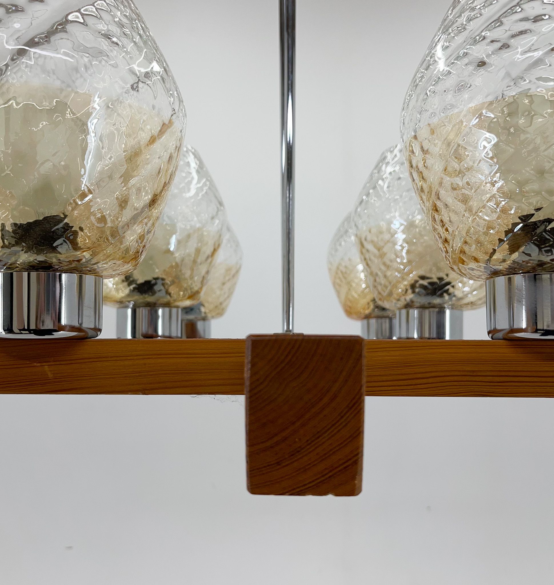1970's Wood, Chrome & Glass Chandelier by Elektroinstala Decin, Labeled