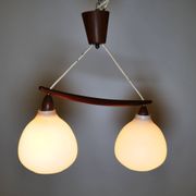 Ceiling lamp in opaline glass and teak by Uno & Östen Kristiansson, 1960s
