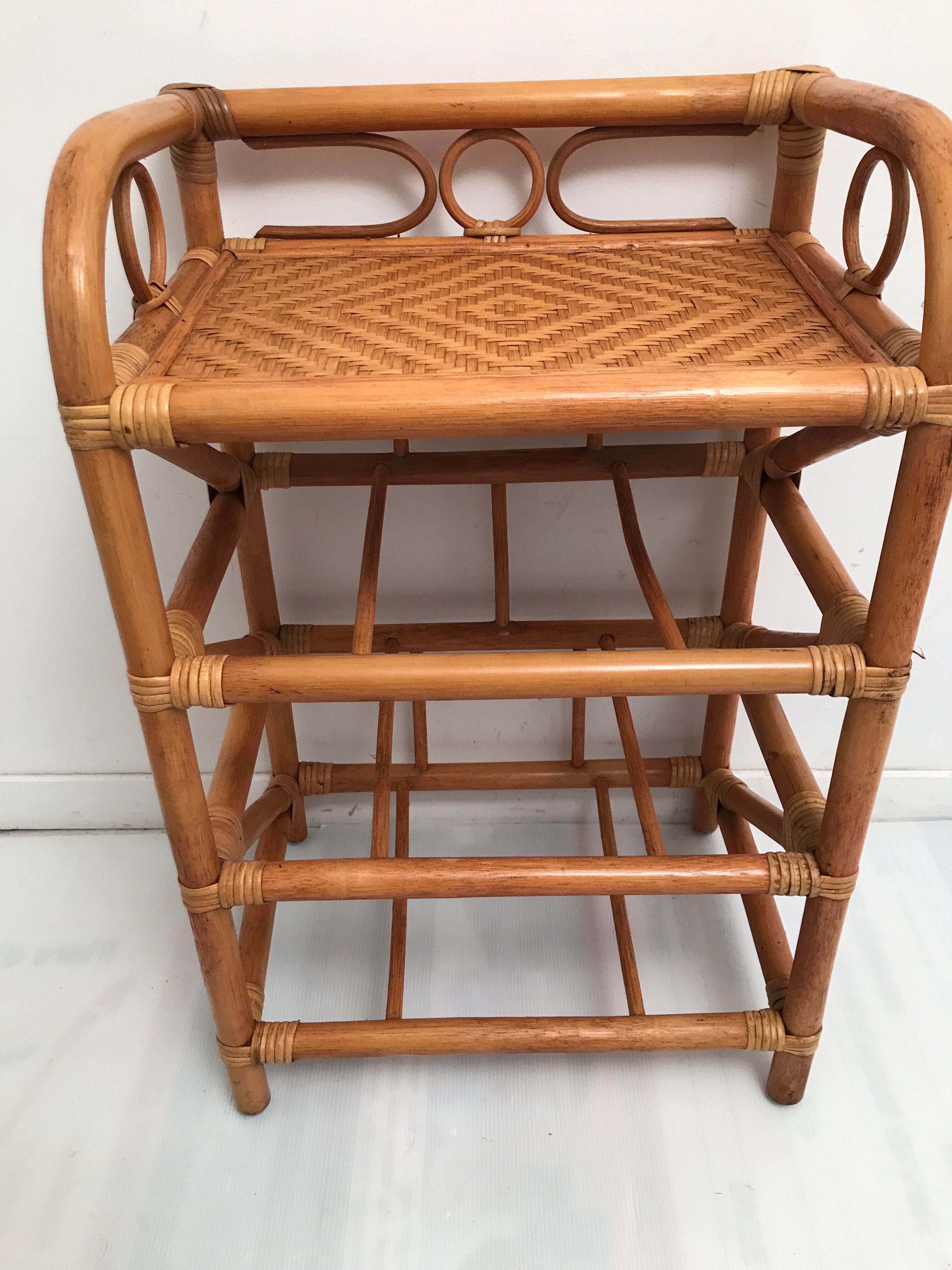 Rattan wicker storage cabinet with 3 vintage drawers