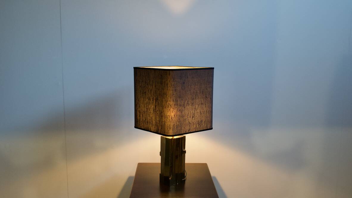 POLISHED/FROSTED BRONZE LAMP MICHEL MANGEMATIN FRANCE 1960