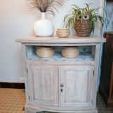 Low furniture refurbished in bleached wood