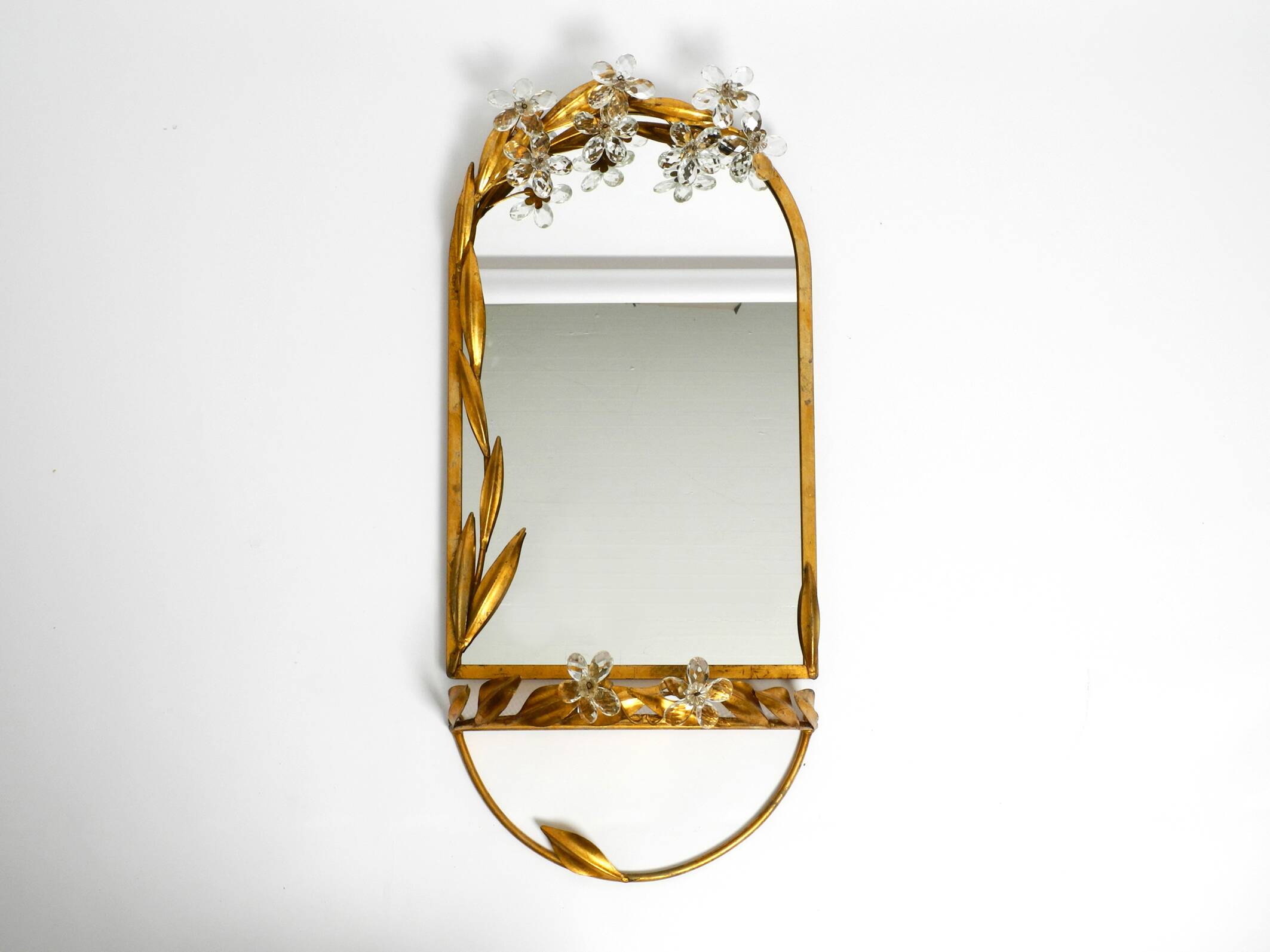 Metall wall mirror and matching shelf gold plated plated by Banci Firenze