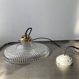 Lot 2 old vintage striated glass hanging lamps