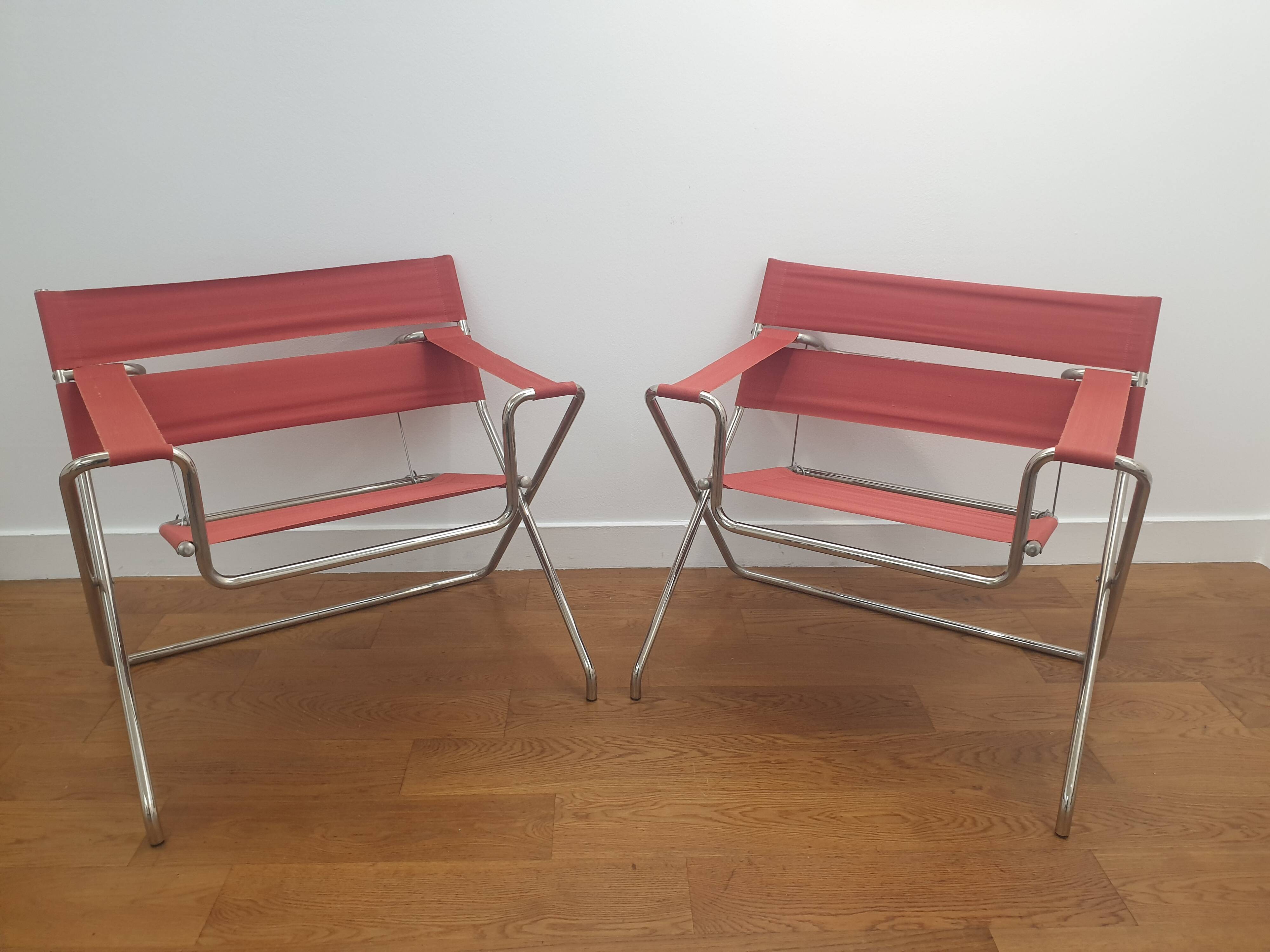 Pair of D4 folding armchairs by Marcel Breuer,  Tecta edition