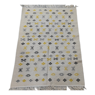 Tapis berbère à motifs multicolores tissés mains en laine naturelle