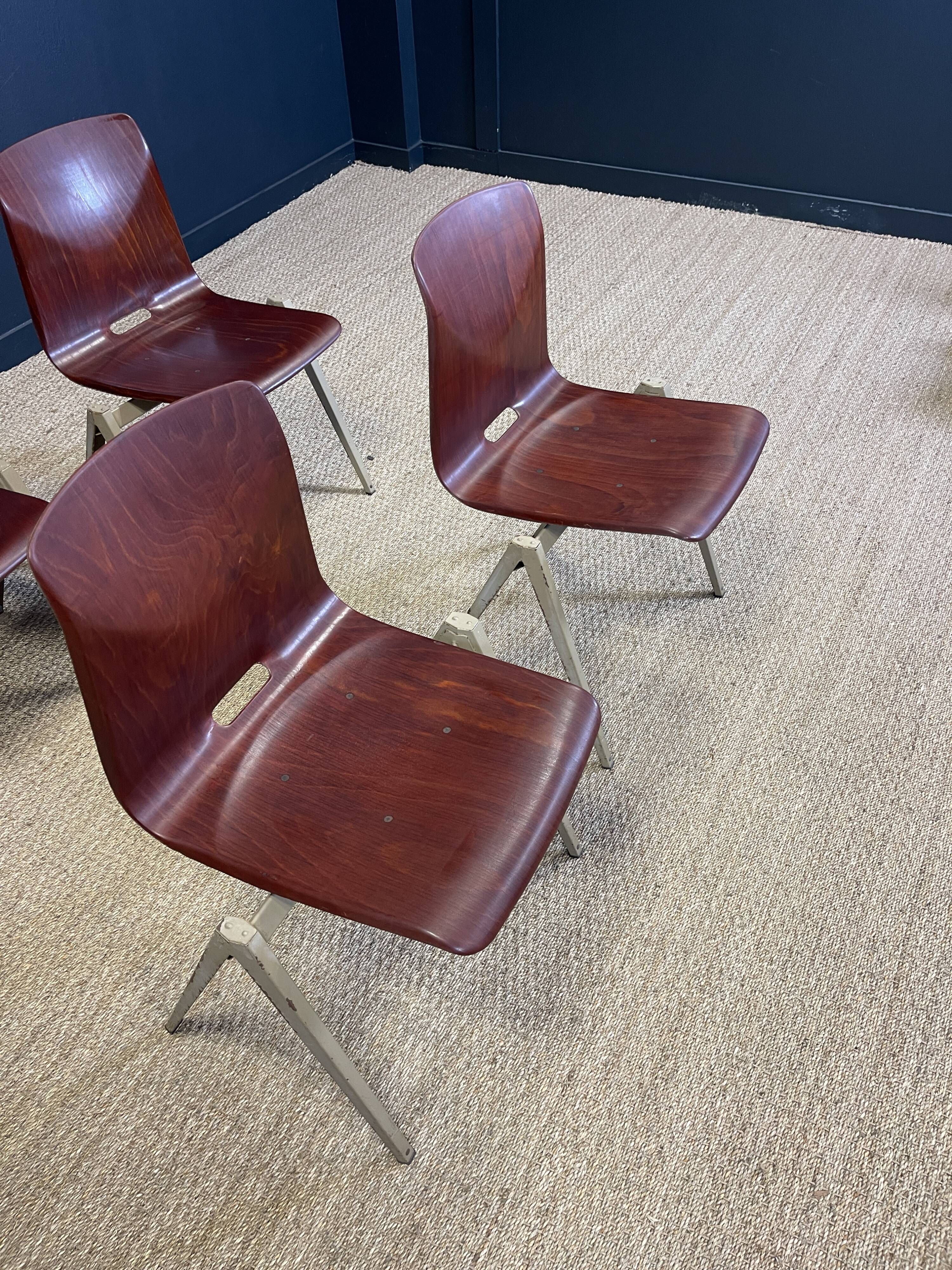 Set of 4 Galvanitas S22 chairs mahogany steel greige Netherlands 70s