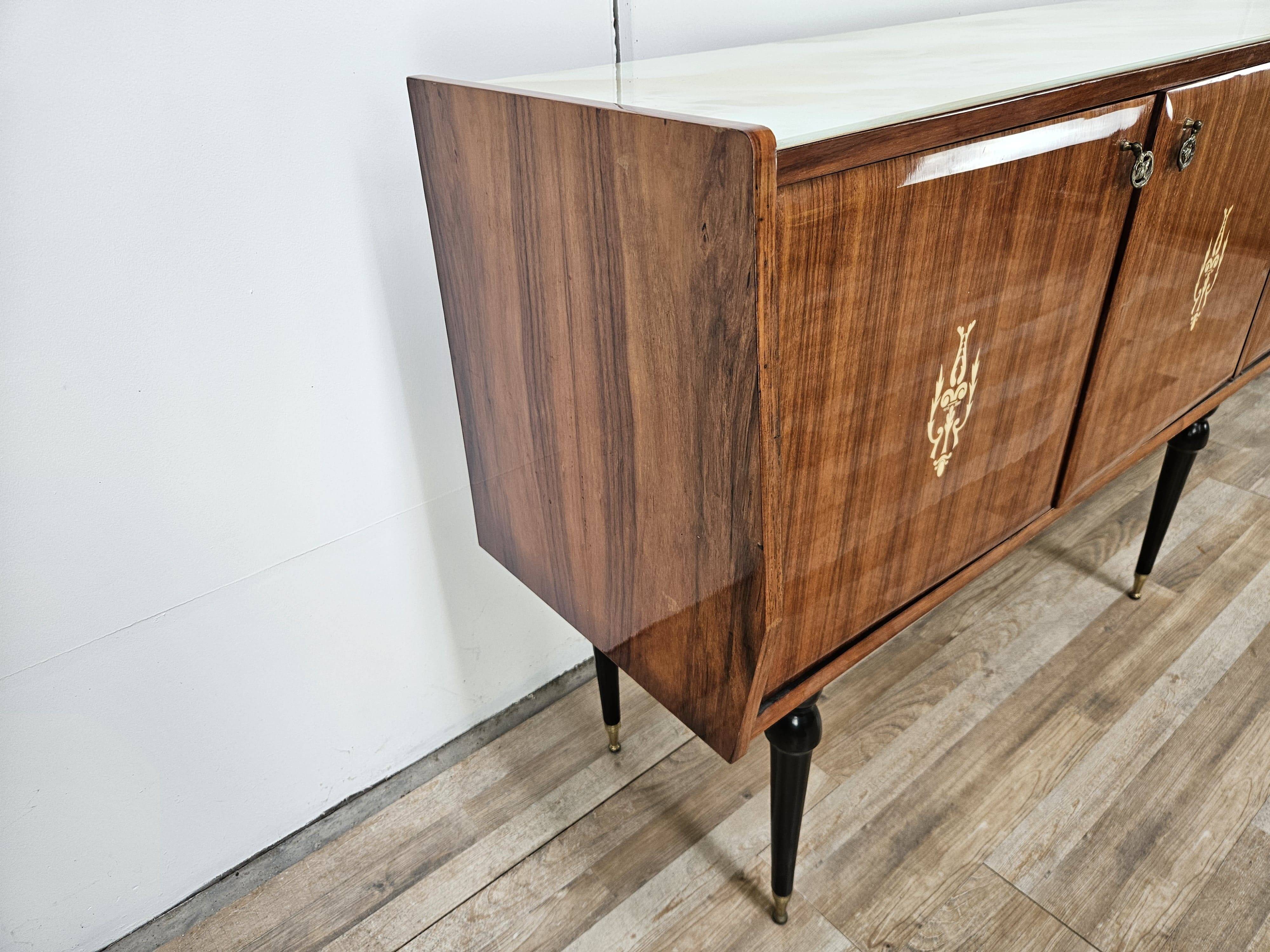 Mid-century 1960s mahogany sideboard with glass top