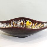 Vintage decorative dish in brown and yellow glazed ceramic from the 70s