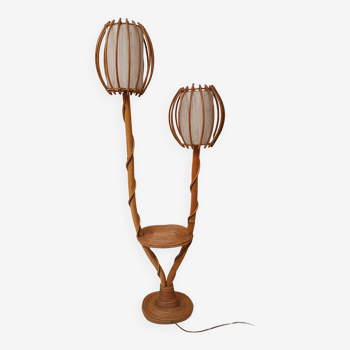 Bamboo and rattan floor lamp 2 fires 60s