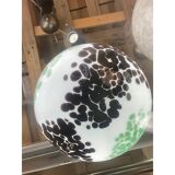 Contemporary Light Green and Black Sphere Pendant in Glass