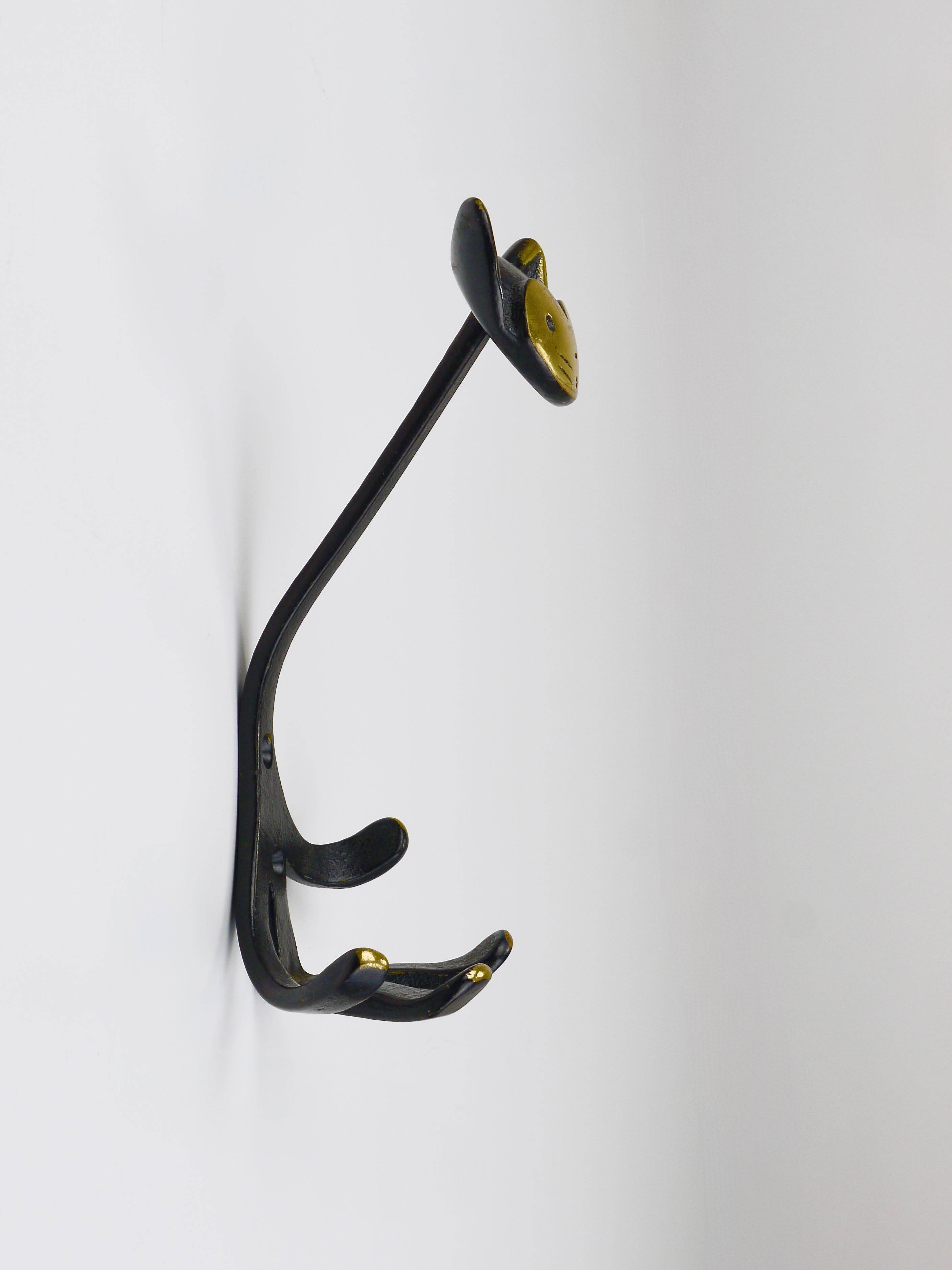 Animal wall hook in brass by Walter Bosse, Cat Zoo by Herta Baller, Austria, 1950s.