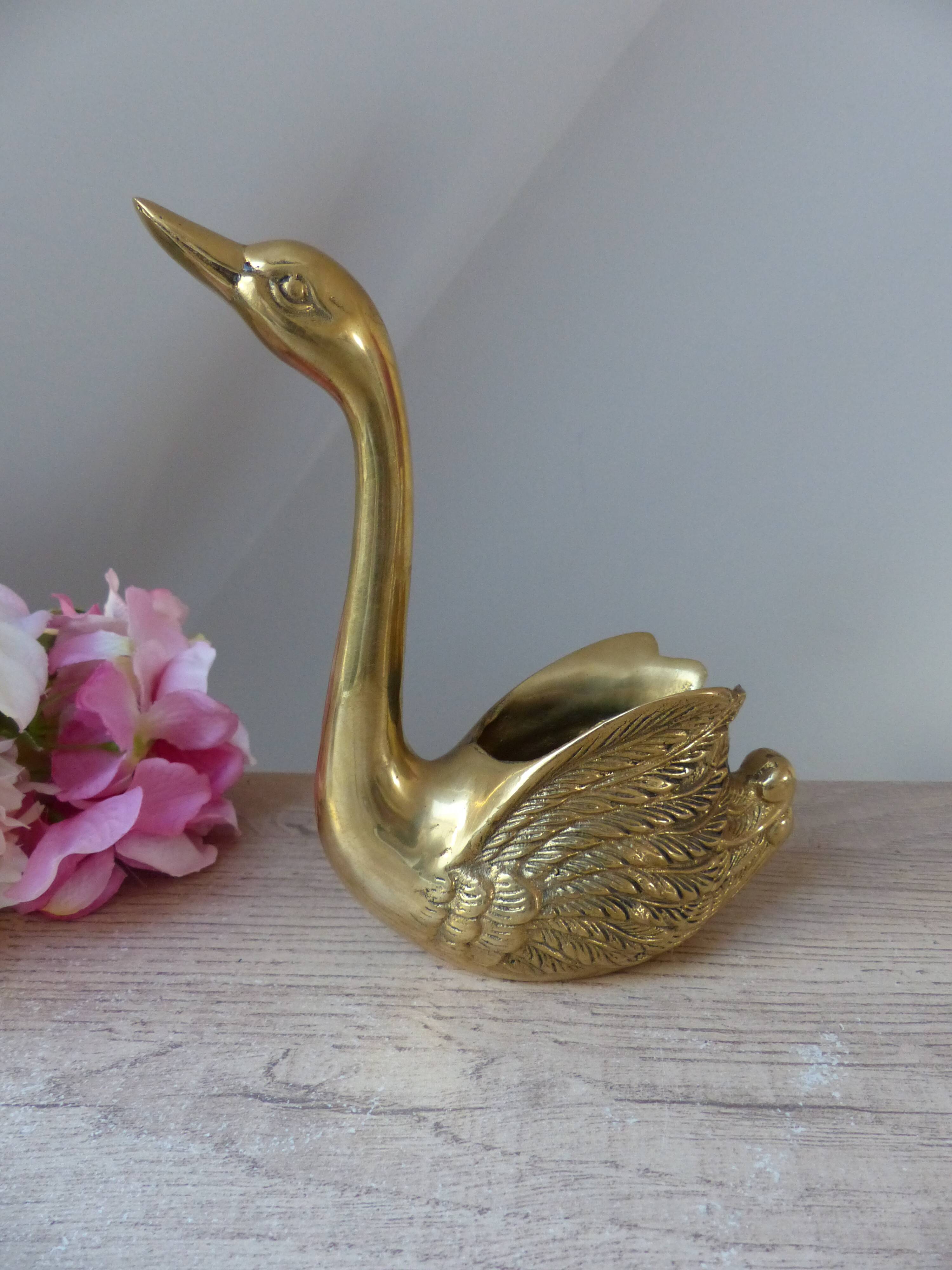 Vintage Solid Brass Swan Bird Figurine