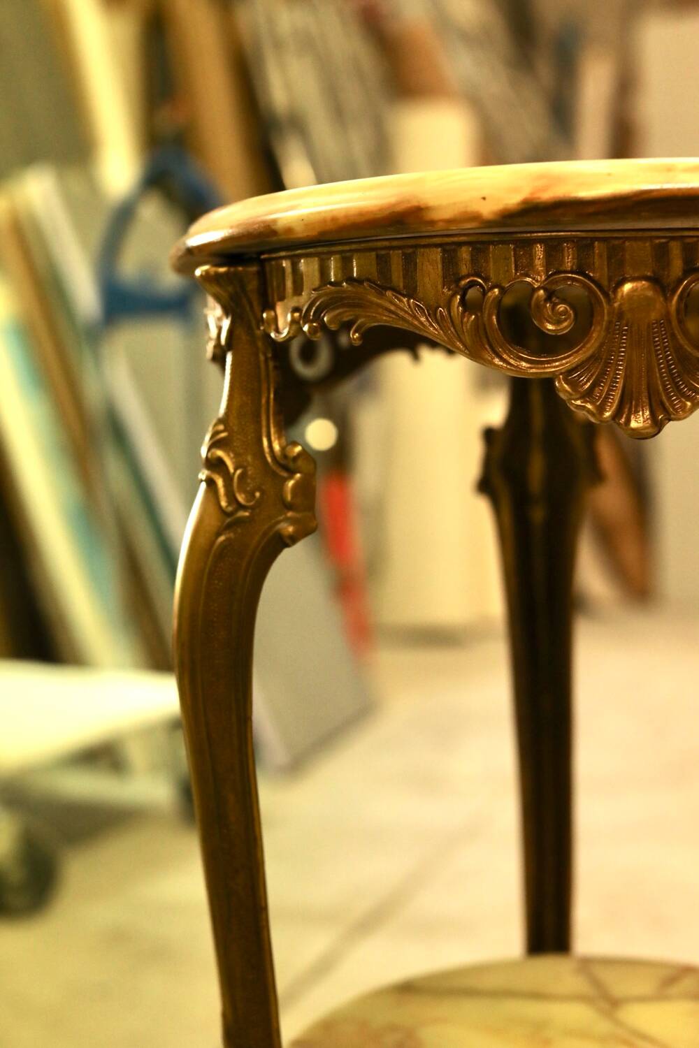 Antique gilded rococo gueridon with 2 onyx tops – Napoleon III