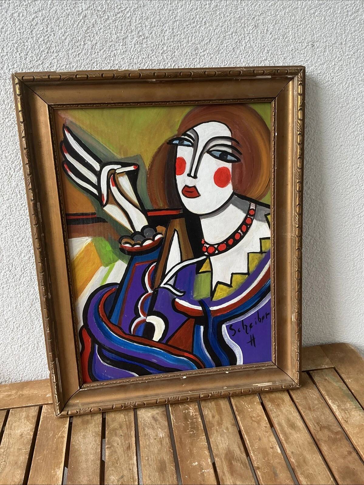 Vintage portrait de style hugó scheiber | expressionniste cubisme femme peinture à l’huile