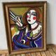 Vintage portrait de style hugó scheiber | expressionniste cubisme femme peinture à l’huile