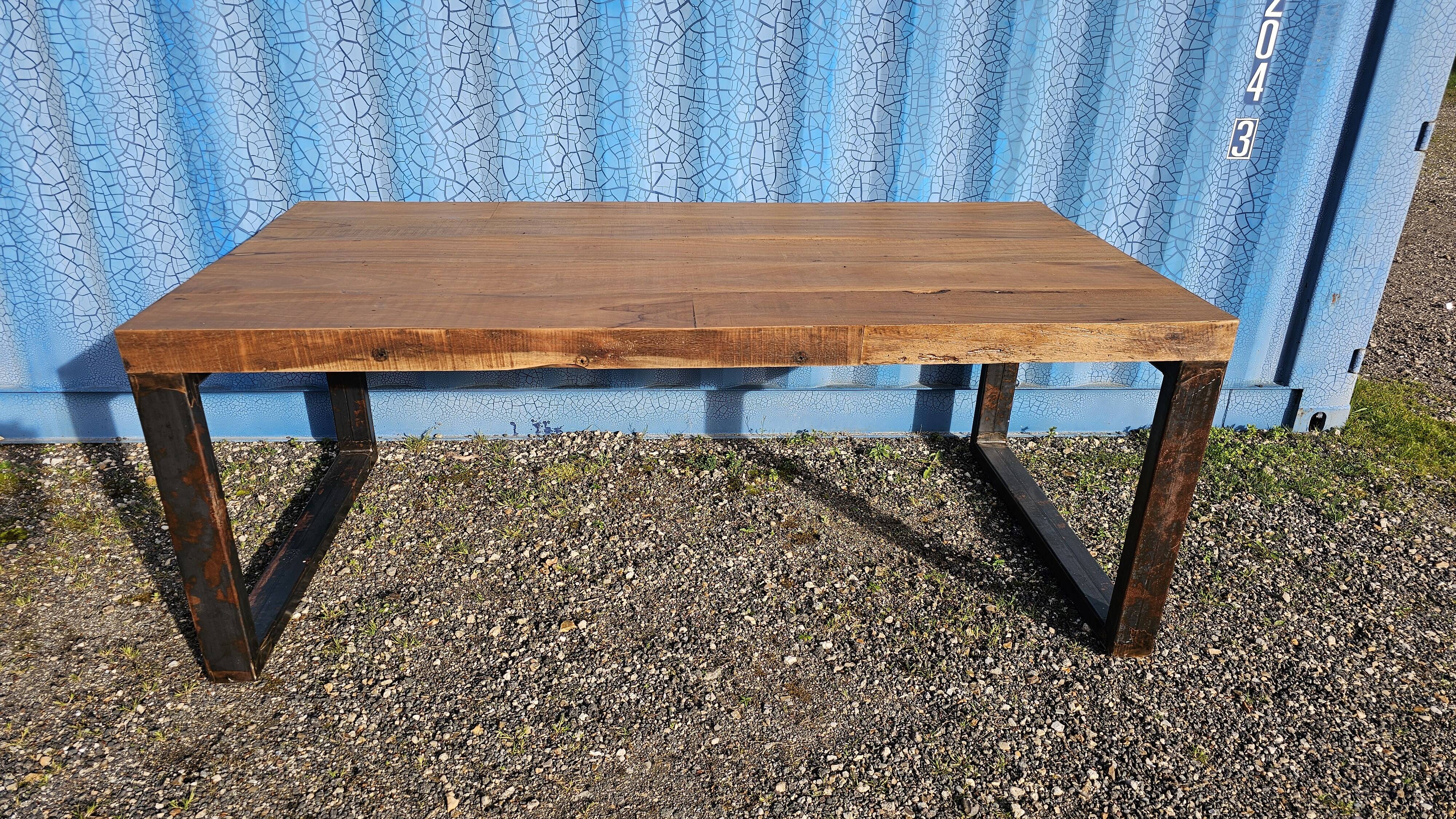 Industrial teak and metal table