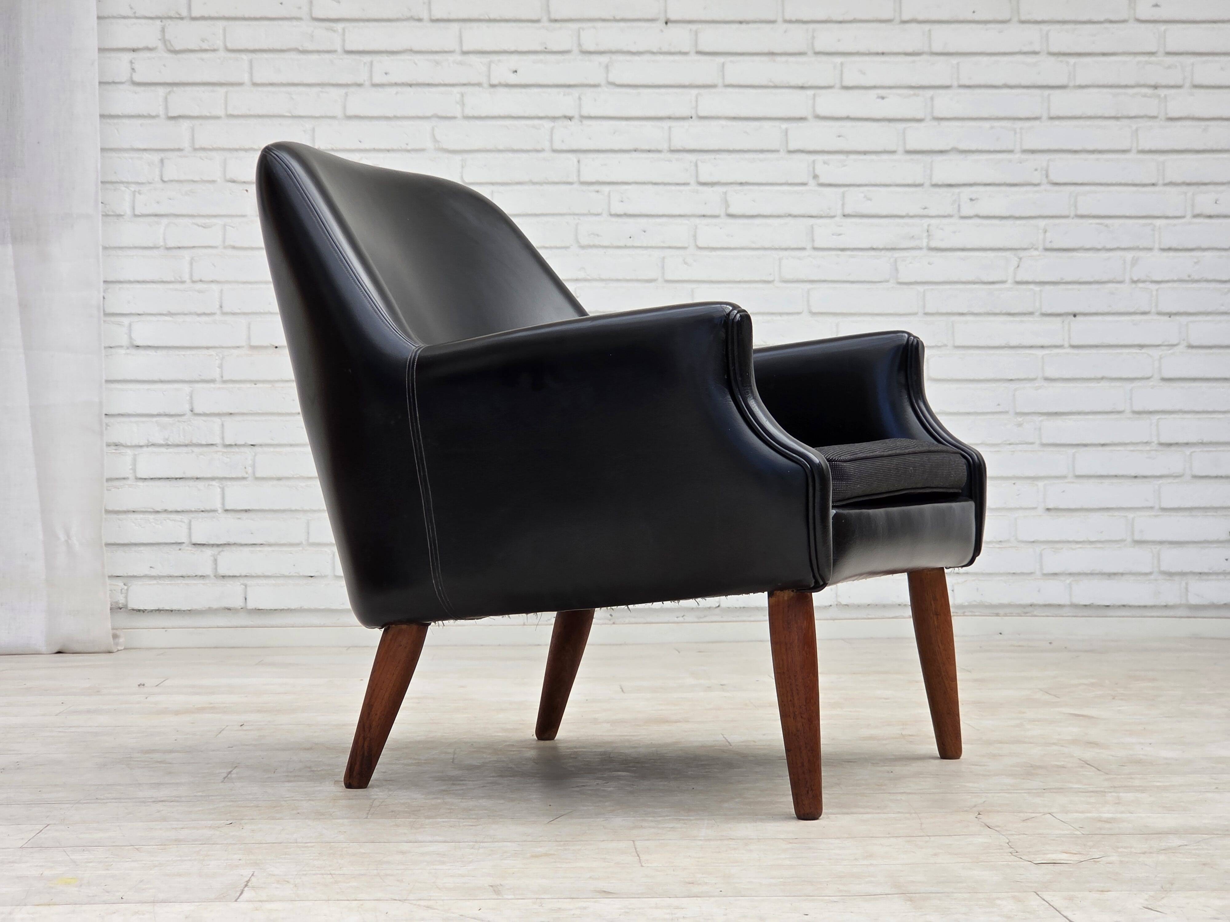 1970s, Danish armchair, artificial leather, teak wood legs.
