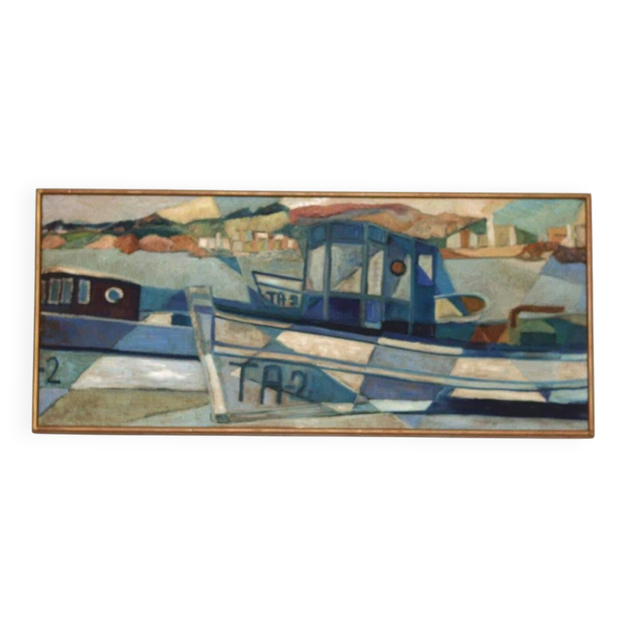 Original  Swedish Oil on Canvas – “Boats” by Kjell Lindberg – Vintage