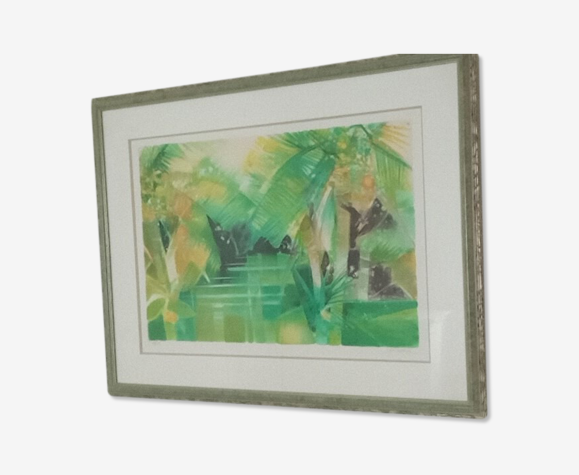 Lithographie Camille Hilaire - La rivière aux palmiers - 56 x 76 certificat