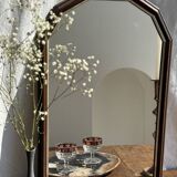 Petit miroir arrondi, cadre en bois, encadrement doré H49,5