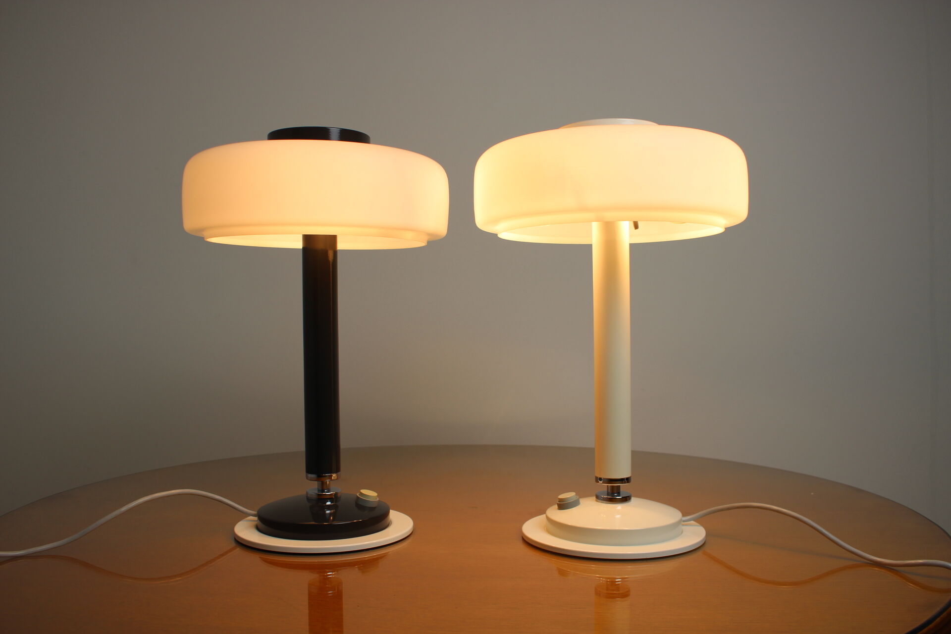 Set of two rare black & white table lamps/ Napako, 1960's
