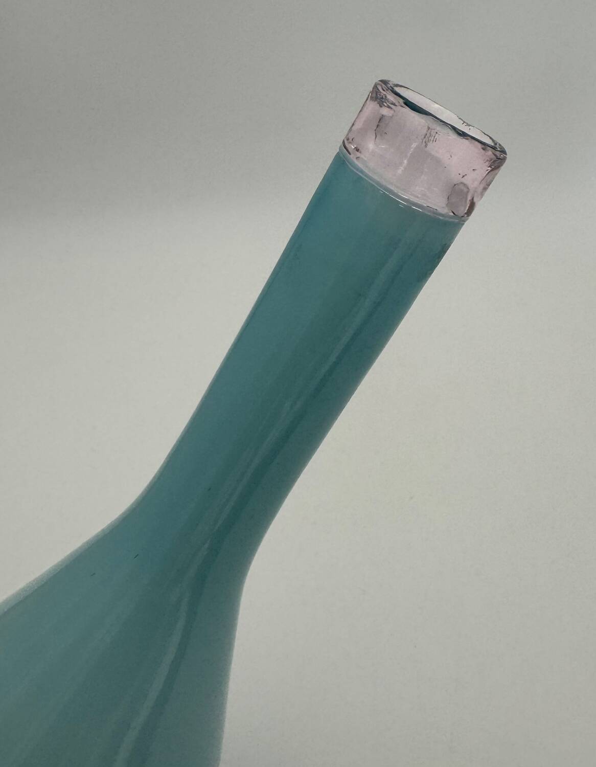 Blue lined glass bottle vase