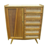 Chest of drawers with compass feet, 1 door and 6 drawers, 1960s