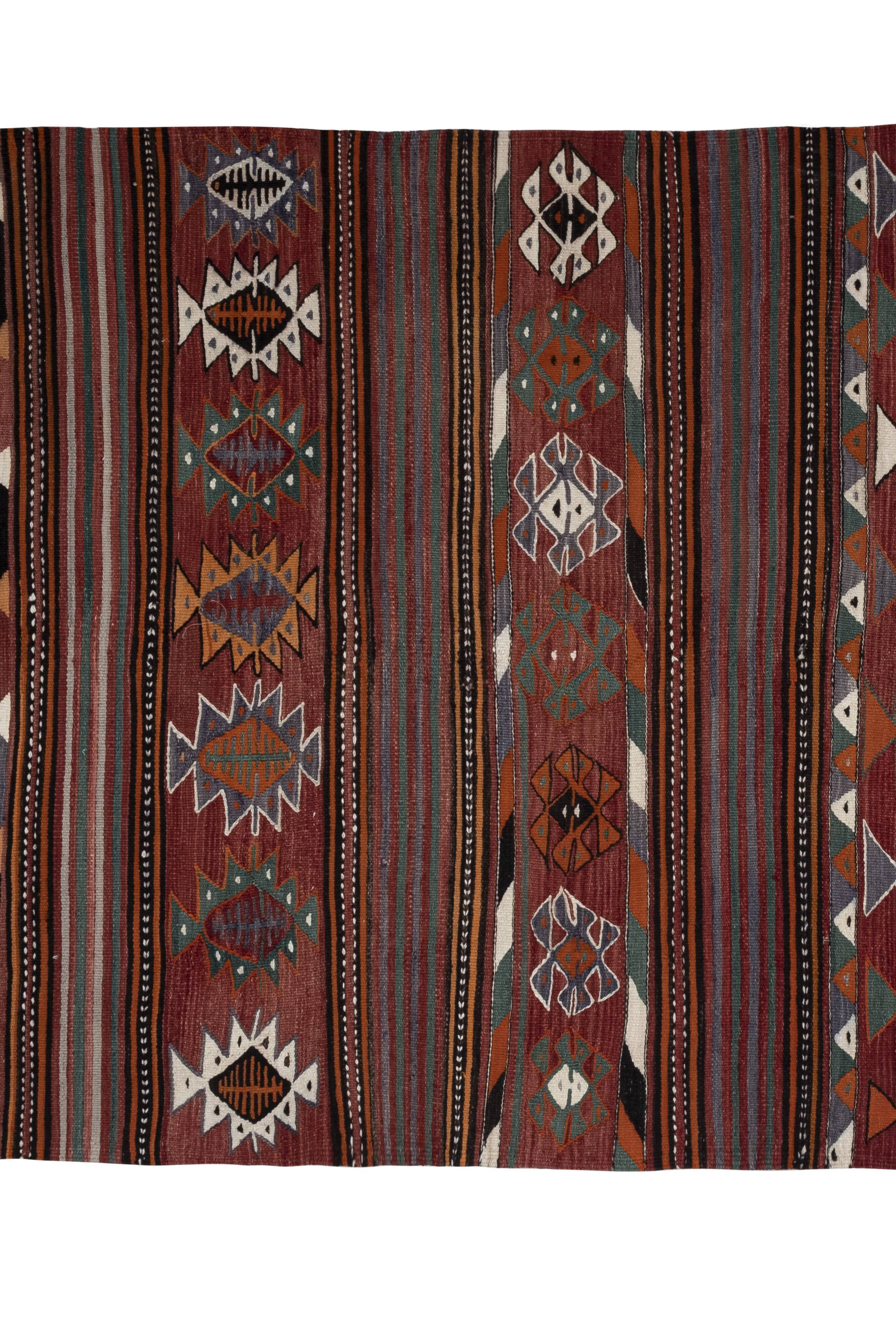 1970s vintage striped turkish oushak kilim runner 4'7" x 9'10"