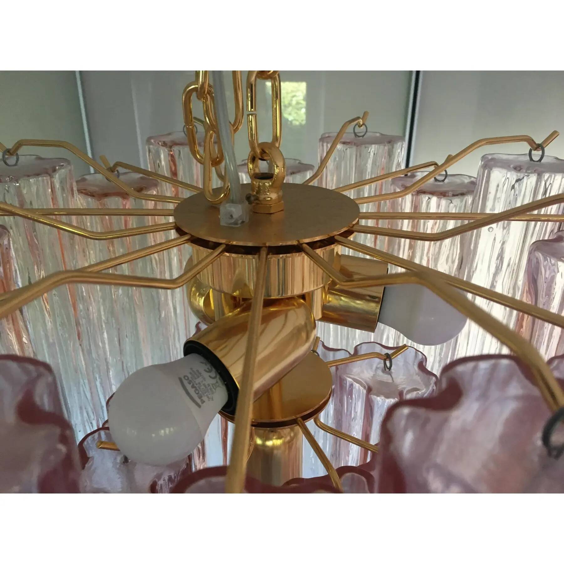 Venini-Style Pink Murano Glass Tronchi Chandelier – Italian Art Lighting