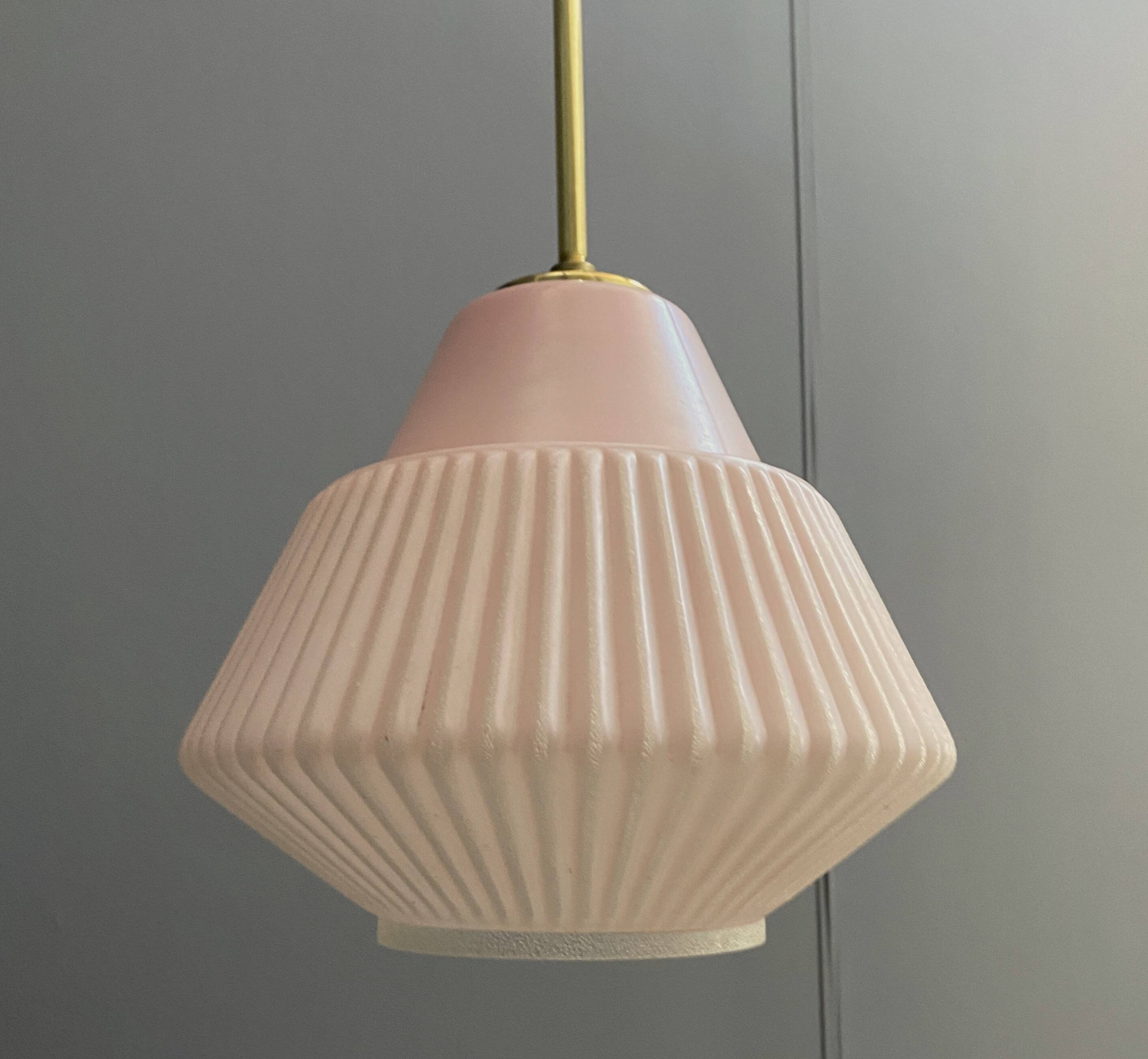 Pink glass pendant lamp 1960s