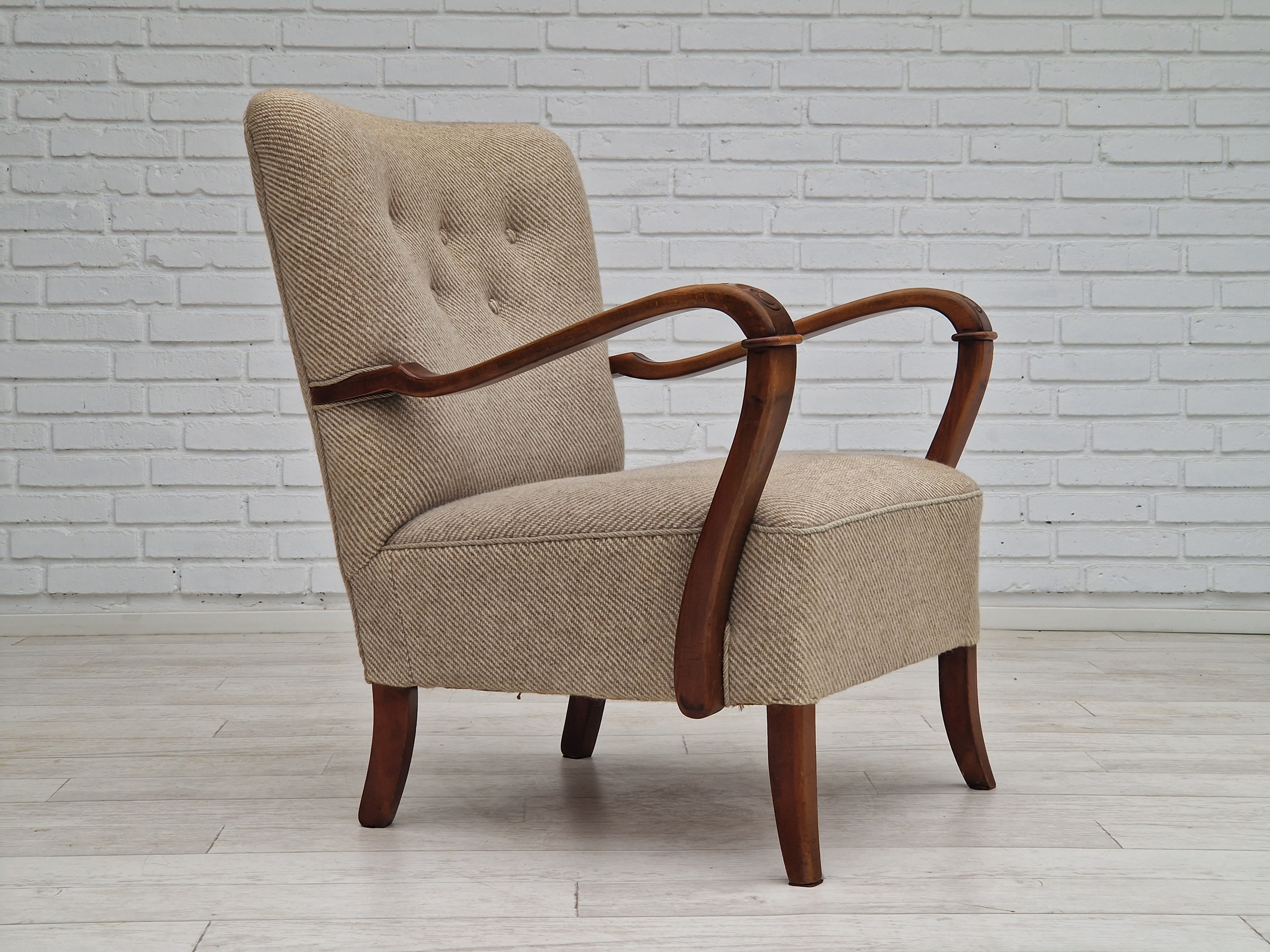 1960s, Danish design, armchair in quality furniture wool fabric.