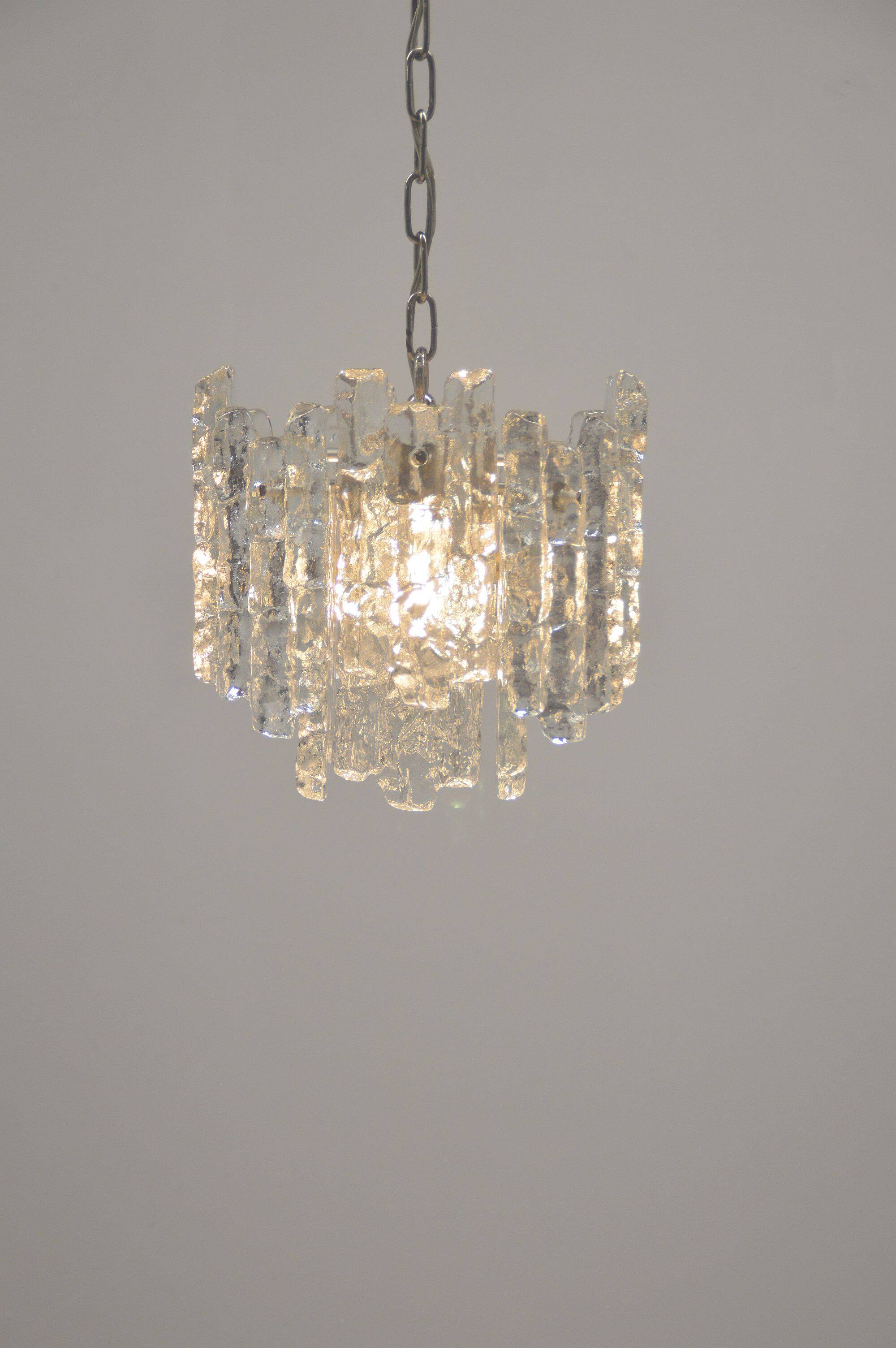 Chandelier with 'ice glass' by Kalmar Franken, 1960s
