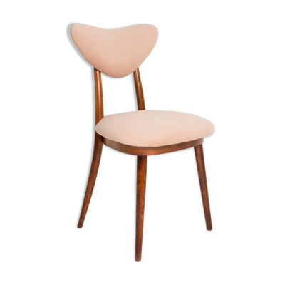 Chaise cœur en velours rose clair milieu du siècle, Europe, années 1960